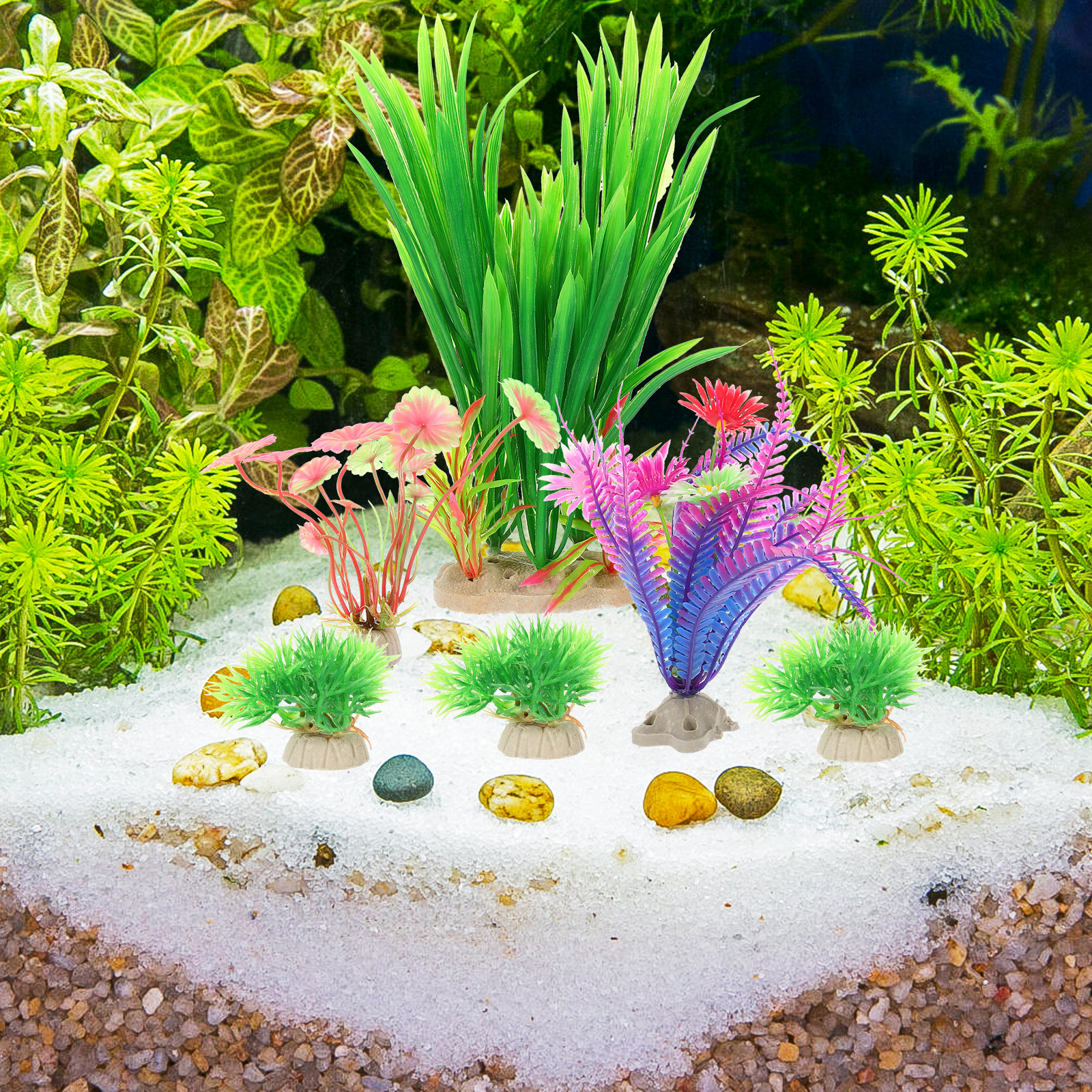 Aquarium Planted Setup - 8Pcs Lifelike Plastic Aquatic Plants Aquarium